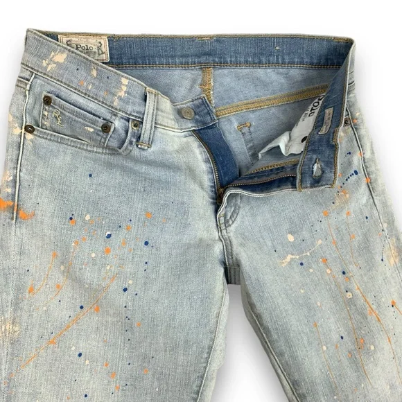 Polo Ralph Lauren Jeans Size 29 Tompkins Skinny Crop Blue Wash Kennedy Painted - Picture 4 of 16